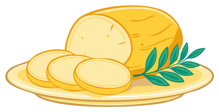 yellow cheese slices on plate with green leaves clip art preview