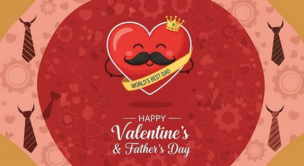 Happy Valentines and Fathers Day Celebration with Heart and Tie Design.