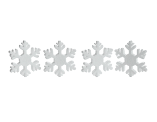 Four intricately designed white snowflakes on a black background