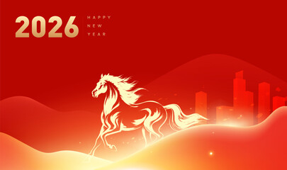 Red New Year propaganda horizontal edition illustration of the Year of the Horse Spring Festival