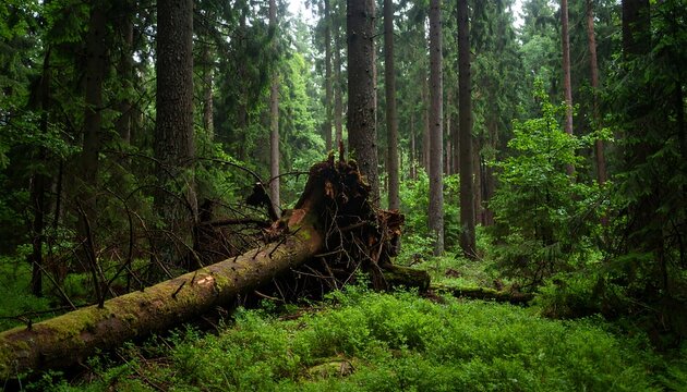 Forest floor with fallen tree