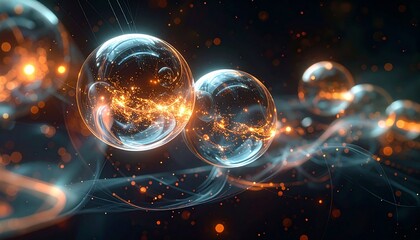 Abstract Futuristic Spheres with Glowing Particle Illumination and Light Trails
