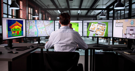 Man Using Computer To Map Multiple Property Locations