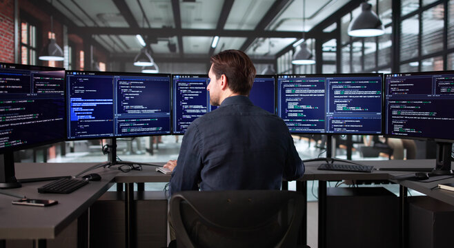 Fototapeta Senior Programmer Developing Cyber Security App