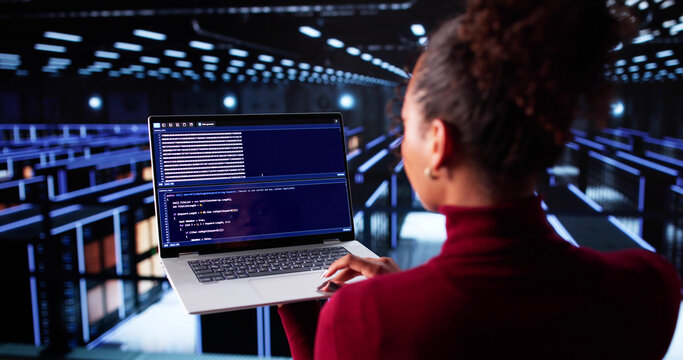 Tech-savvy Woman Coding AI Technology - Powered by Adobe