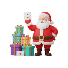 Santa Claus with gifts and presents in a festive winter holiday scene