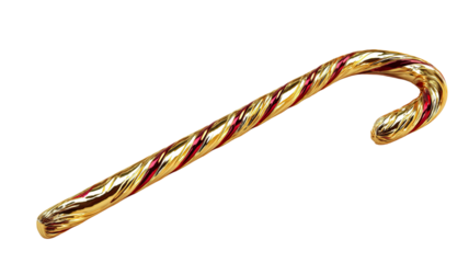 3D render golden candy cane with shiny metallic stripes and festive Christmas decoration element isolated on white background