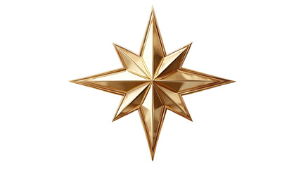 Fototapeta premium Golden Christmas star with shiny metallic surface and festive holiday decoration element isolated on white background