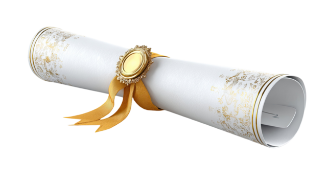 Diploma certificate with elegant paper texture, official academic award, and educational achievement document isolated on white background