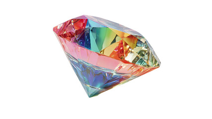 Fototapeta premium Rainbow pattern diamond with colorful geometric shapes, prism reflection, and vibrant gemstone texture isolated on white background