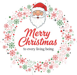 Christmas greeting card with Santa Claus and Christmas tree festive holiday design