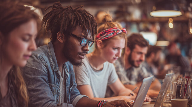 コワーキング風カフェでチーム作業 / Team Working at Coworking-style Cafe