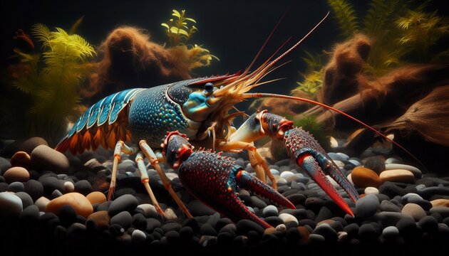 Cherax quadricarinatus in aquarium on black background