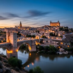 Obraz premium Toledos Majestic Skyline - A Timeless Spanish Cityscape at Dusk.