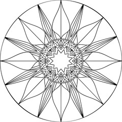Intricate Mandala Sunburst Pattern &ndash; Symmetrical Geometric Design for Coloring, Meditation, and Decorative Art