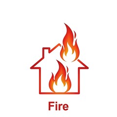 House Fire Icon - Danger and Emergency Symbol.