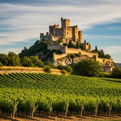 Imposing Castle Overlooking Vineyards in Spain - A Timeless Landscape.