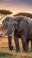 Fototapeta premium Majestic Elephant in African Savannah at Sunset - A Wildlife Portrait.