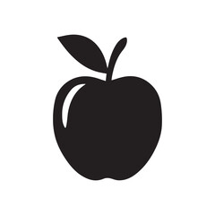 Black silhouette of an apple with a leaf vector