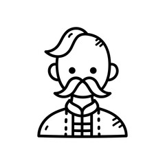 Stylized Doodle Illustration of a Man with a Moustache and Traditional Outfit on a Transparent Background