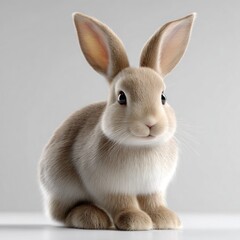 Obraz premium High-Quality 3D Realistic Rendering of a Fluffy Sitting Rabbit