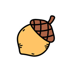 Stylized Acorn Icon with Brown Cap and Yellow Body on Transparent Background Simple Outline Drawing