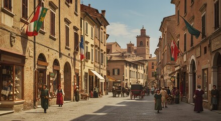 Naklejka premium Ancient european town street scene