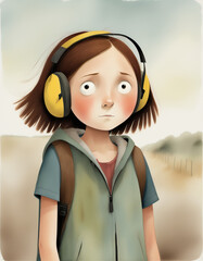 Anxious Girl with Ear Defenders
