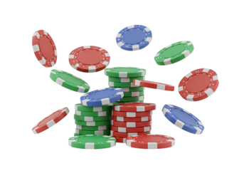 Some casino chips floating on the transparent background