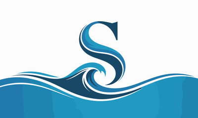 Elegant Blue Wave Design with Letter S.