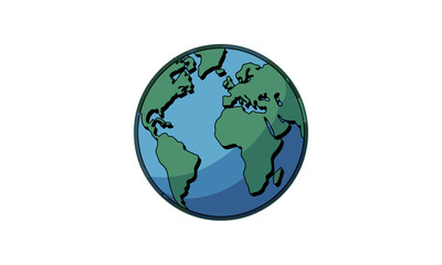 Cartoon Earth Globe with Green and Blue Colors.