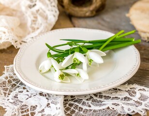 Delicate snowdrops on a plate (2)