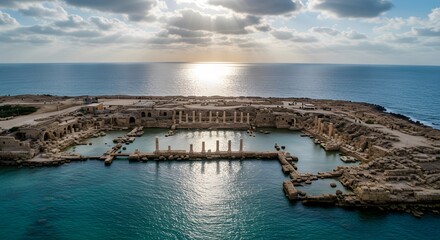 Fototapeta premium Ancient port ruins aerial view