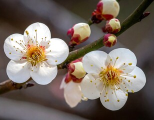 Delicate white blossoms on a branch