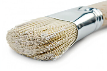 Close-Up Of A Paint Brush With White Paint On The Bristles