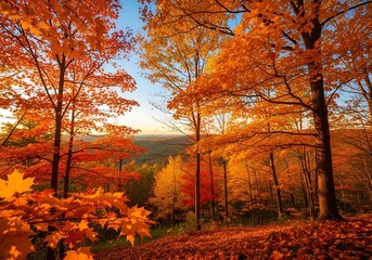 Autumnal Forest Canopy - A Vibrant Display of Fall Colors.