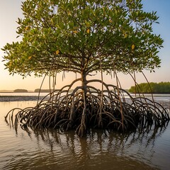 Mangrove Tree at Low Tide - A Coastal Ecosystem Marvel.