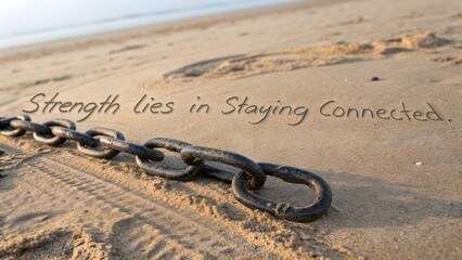 Rusted metal chain resting on a sandy beach
