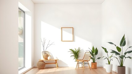 A corner of a modern interior with simple, clean decoration.