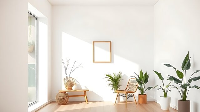 A corner of a modern interior with simple, clean decoration.