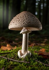 Parasol Mushroom in Forest - A Detailed Close-Up.