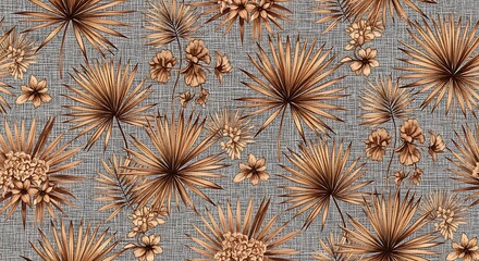 Botanical Harmony - A Textured Tapestry of Floral Abundance in Earthy Tones.