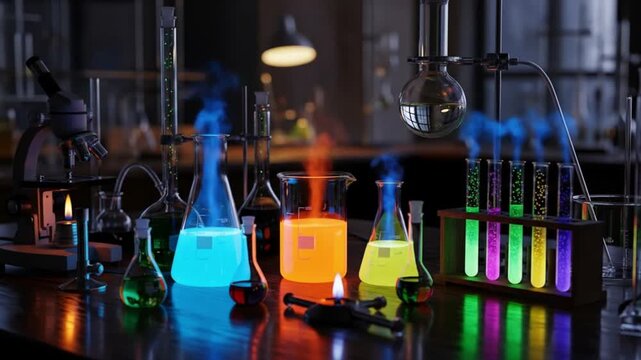 Colorful Chemical Reactions in a Laboratory Setting.