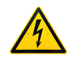 Yellow triangle sign with black lightning bolt, used to warn of high voltage
