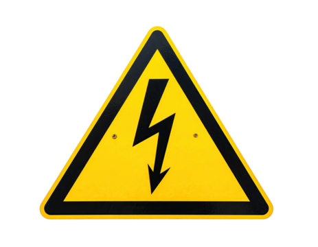 Yellow triangle sign with black lightning bolt, used to warn of high voltage