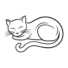 Simple line drawing of a sleeping cat curled up peacefully