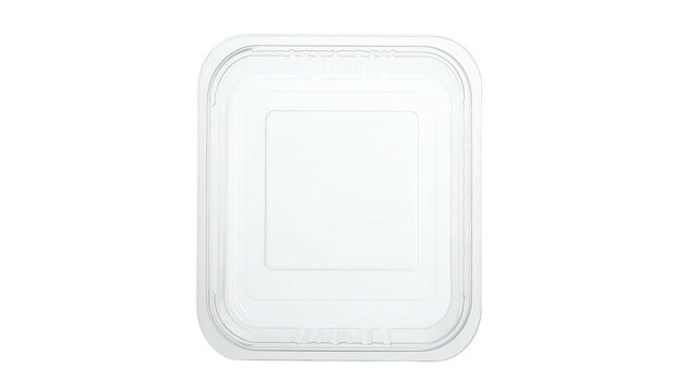 Overhead view of a white, square plastic container with a matching lid - Powered by Adobe