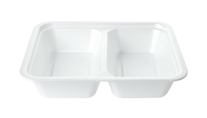 White, divided, rectangular, empty food container, ready for use