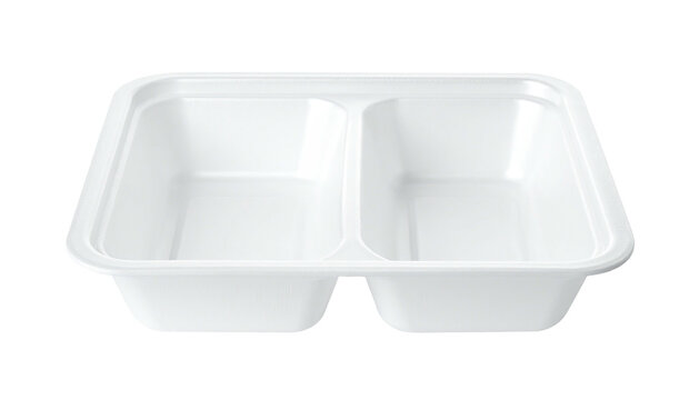 White, divided, rectangular, empty food container, ready for use