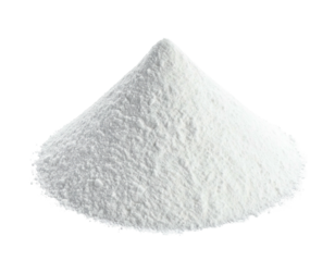 A pristine, conical mound of fine, white powder, isolated against a black backdrop